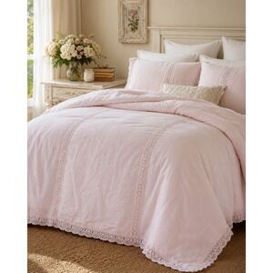 Simply Shabby Chic Pink Crochet Lace Trim King Comforter